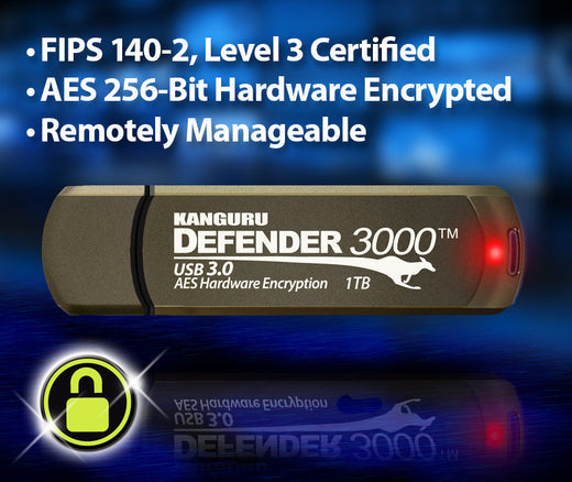 Remotely Manageable, Kanguru Defender 3000 Encrypted Flash Drive Achieves FIPS 140-2, Level 3 for New 1 Terabyte Storage Capacity
