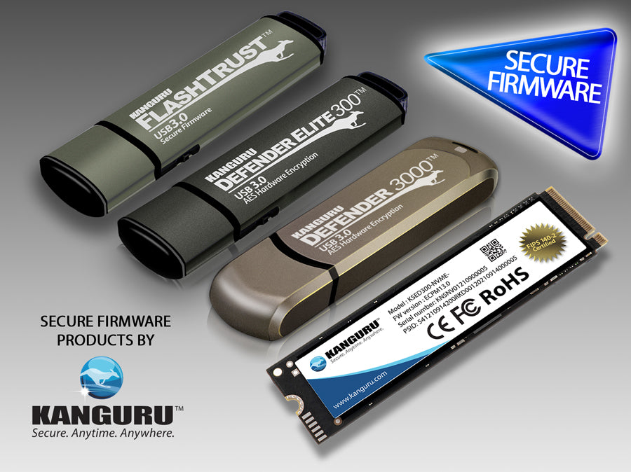 Kanguru offers a wide range of secure firmware products, from AES-256-Bit hardware encrypted external and internal drives, to unencrypted drives, and even DVD/Blu-ray burners.