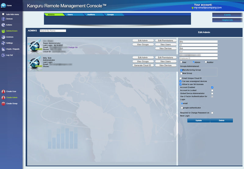 Create and manage new sub-administrators, Assign specific admins to specific categories or tasks, segment encrypted drives to a specific administrator and more.