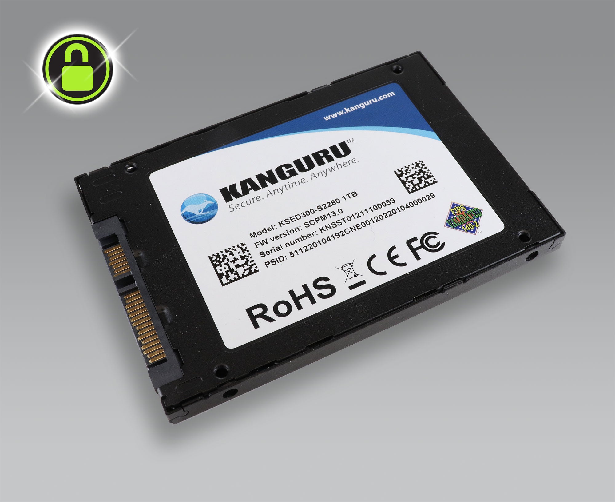 The Kanguru Opal SED300 FIPS 140-2 Certified, SATA 2.5" self-encrypting drive is ideal for SMBs, Enterprise, Corporate and Public Sector where user computer and data protection is critical.
