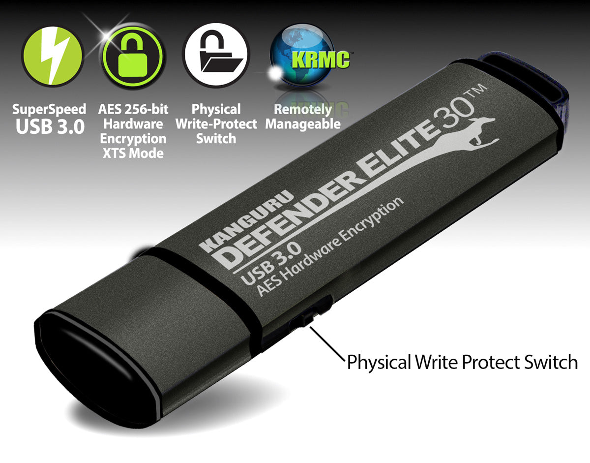 Defender Elite30 Hardware Encrypted, Secure Flash Drive with physical write protect switch